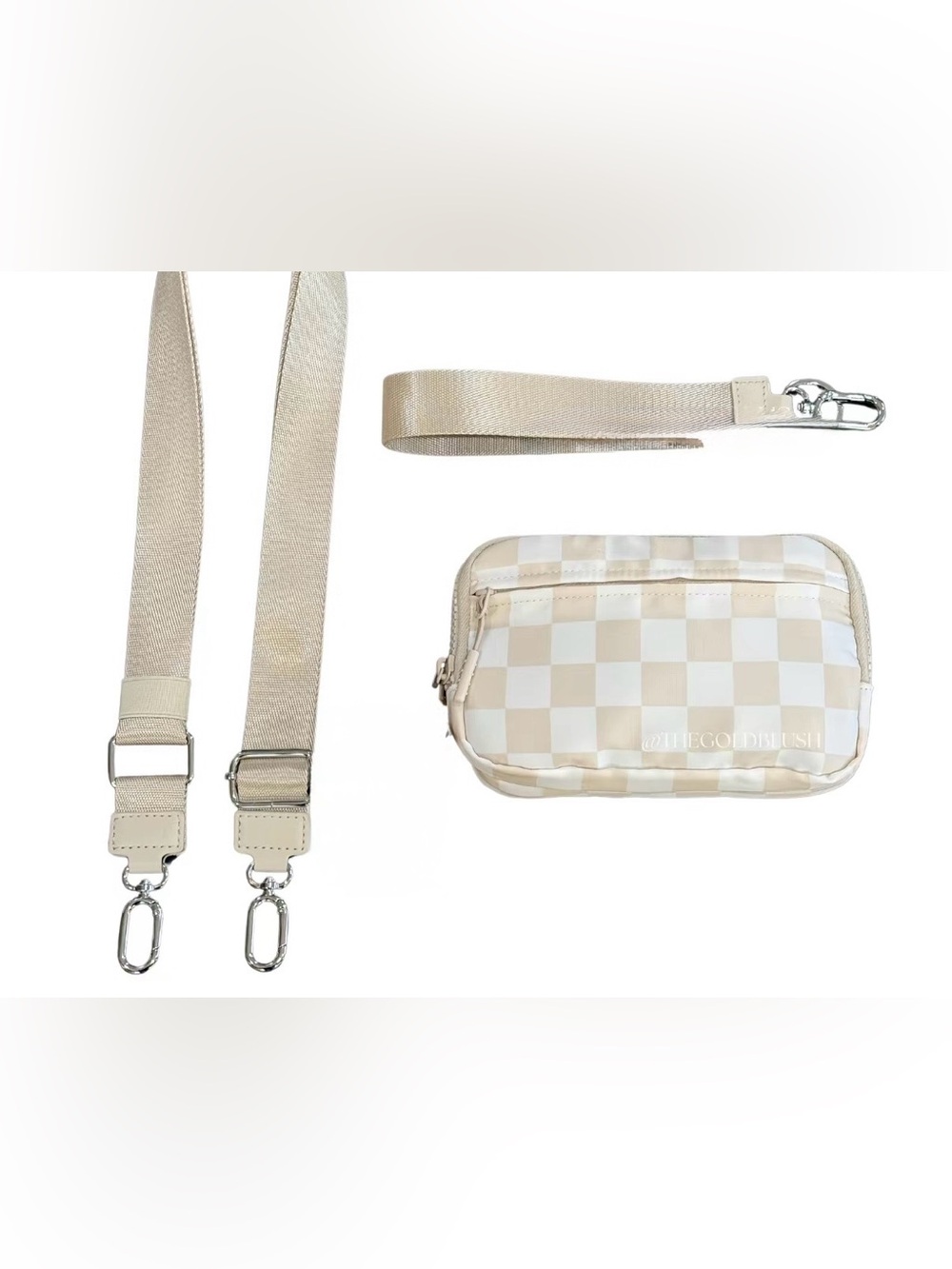 Beige and White Checkered dual mode crossbody/wristlet; nwt includes both straps